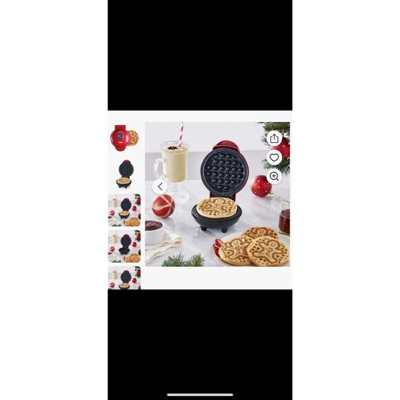 NEW In Box Dash Gingerbread Man Mini Waffle Maker Red Non-Stick 4" - Picture 9 of 11